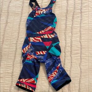 TYR Avictor Blue and Red open back tech suit. Size 26